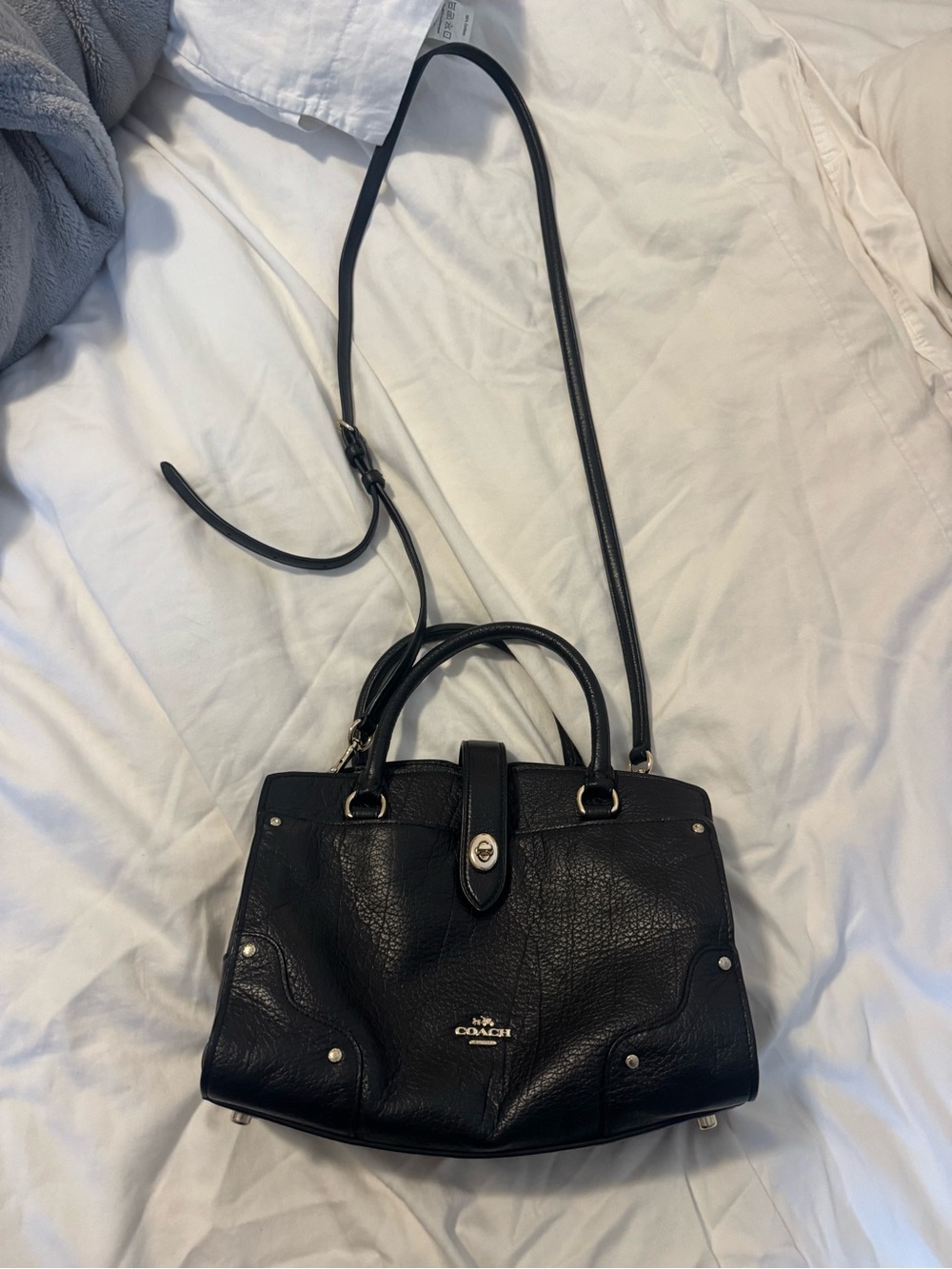 Coach Black Pebbled Leather Satchel with Crossbody Strap